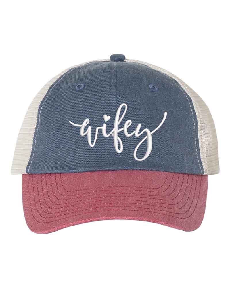 Embroidered Wifey/Hubby Pigment-Dyed Trucker Hat – Anniversary Gift Cap