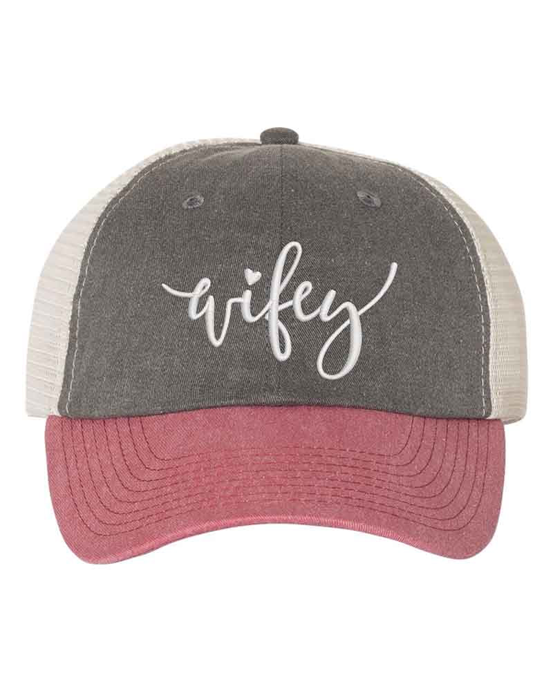 Embroidered Wifey/Hubby Pigment-Dyed Trucker Hat – Anniversary Gift Cap