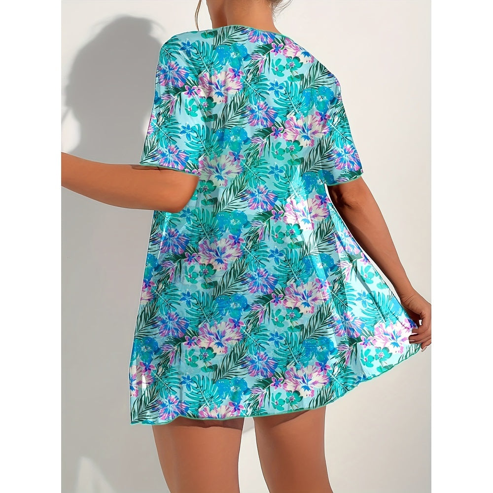 Printed High‑Waist Slimming Bikini Three‑Piece Set