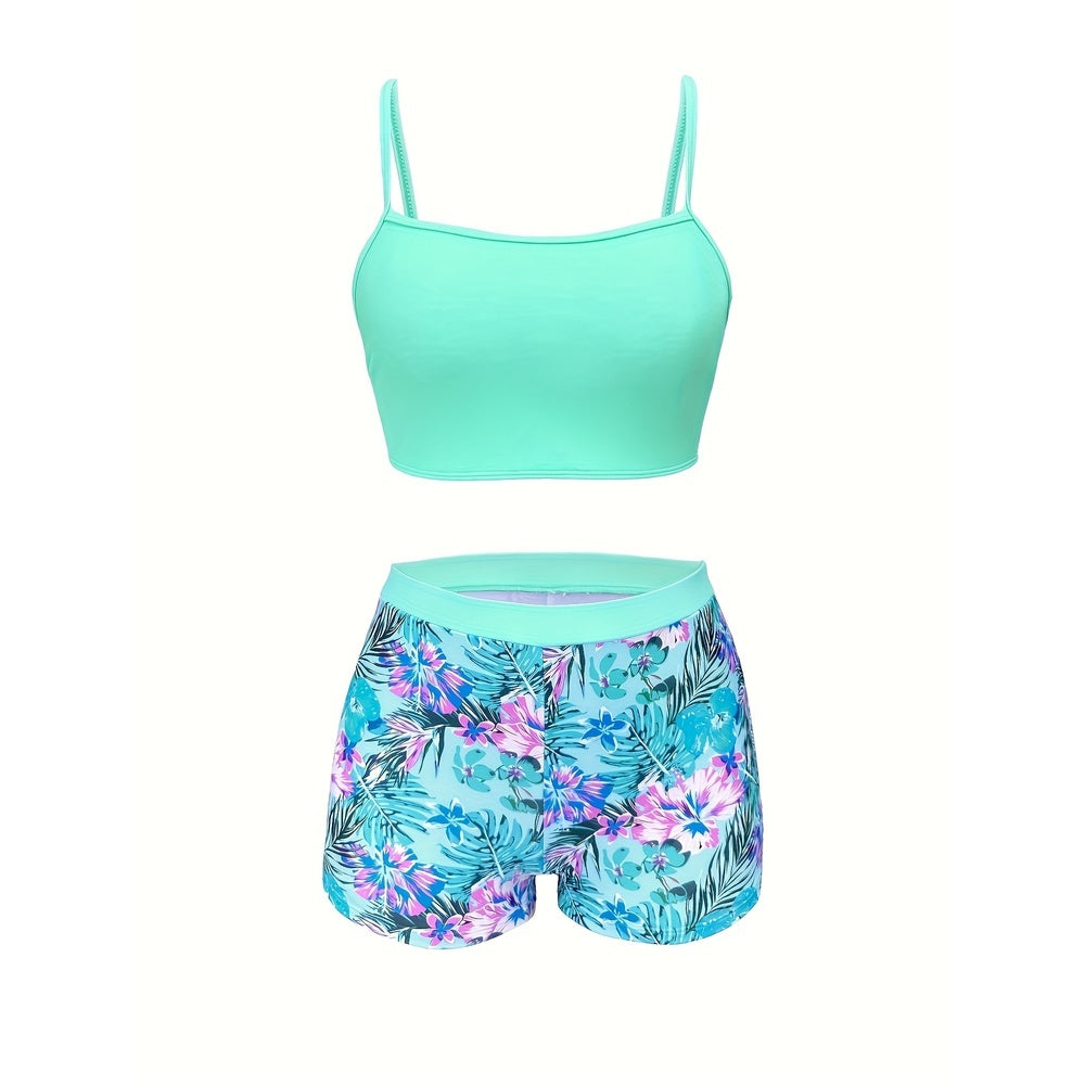 Printed High‑Waist Slimming Bikini Three‑Piece Set