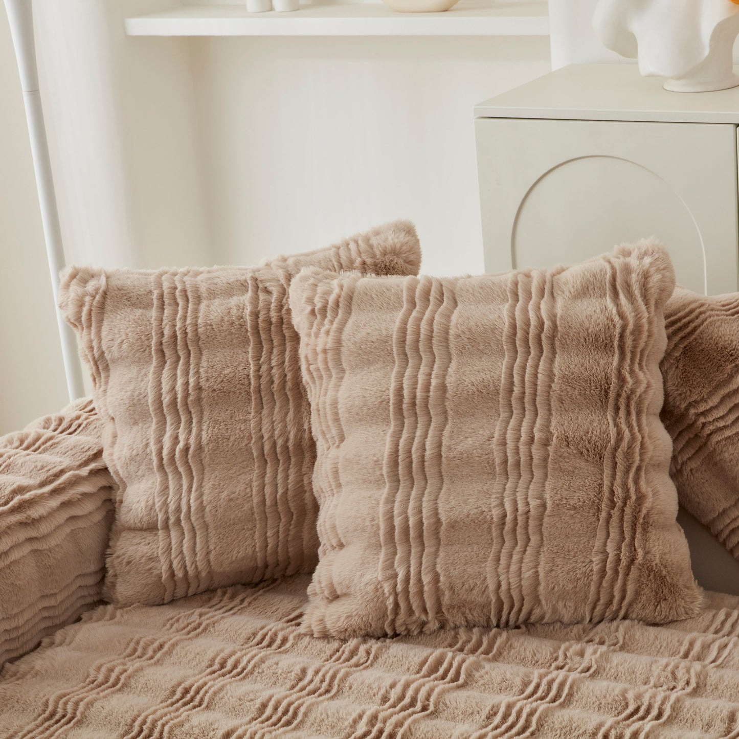 Soft Thick Faux Fur Sofa Cover Stripe Fluffy Fuzzy Non-Slip Washable Couch Covers with cushions, cozy living room decor