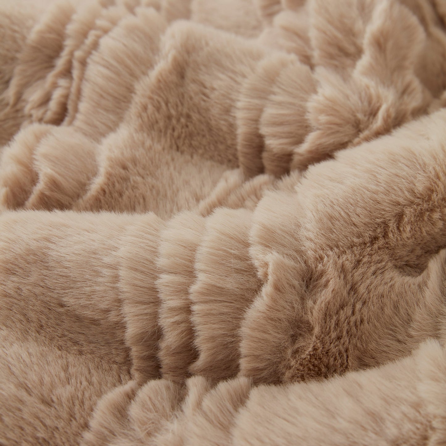 Close-up of Soft Thick Faux Fur Sofa Cover Stripe Fluffy Fuzzy Non-Slip Washable Couch Covers for a cozy living room.