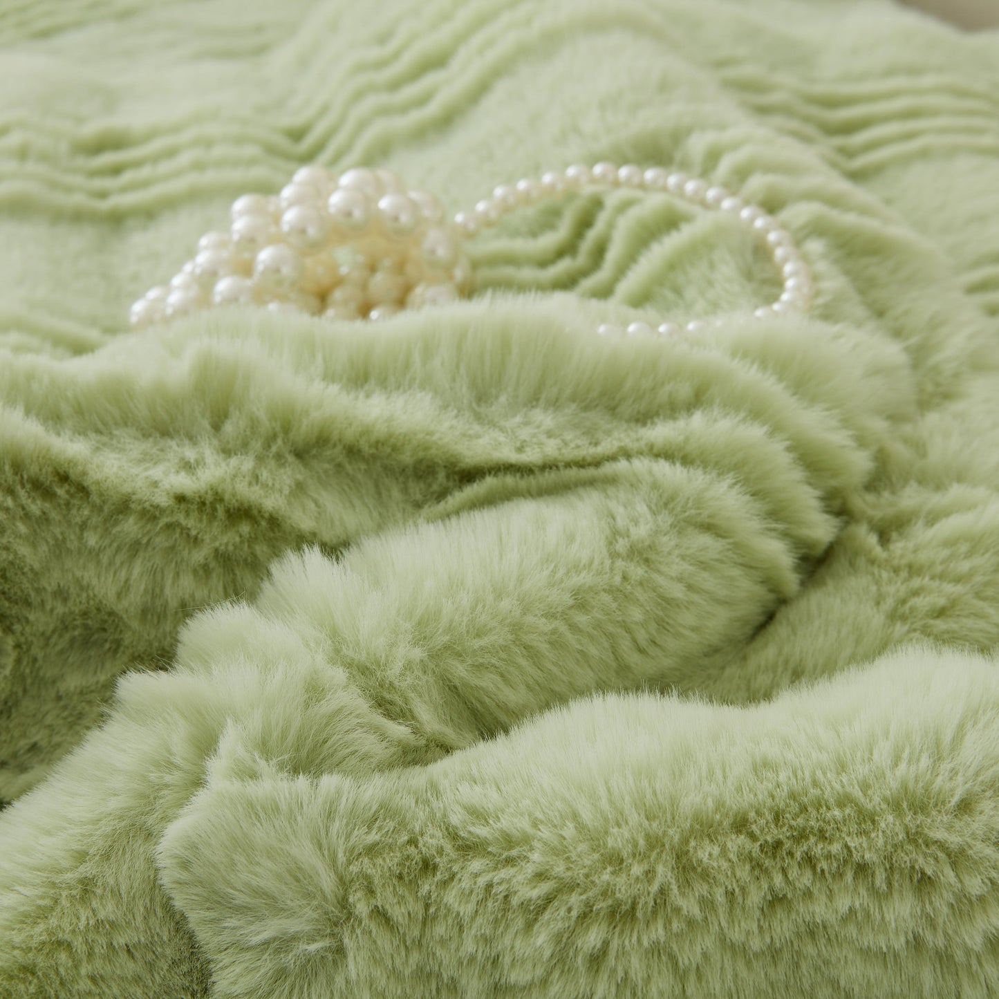 Soft Thick Faux Fur Sofa Cover Stripe Fluffy Fuzzy Non-Slip Washable Couch Covers, luxurious and cozy green texture.