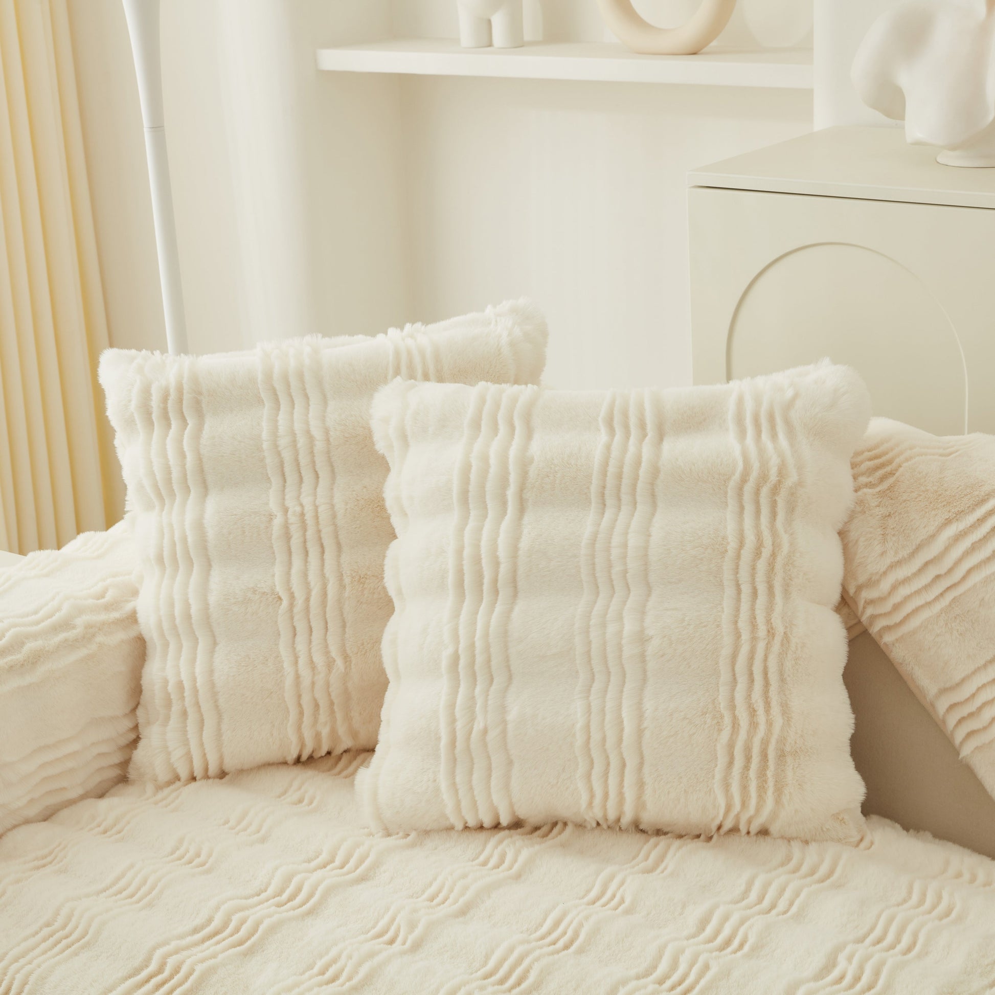 Soft Thick Faux Fur Sofa Cover Stripe Fluffy Fuzzy Non-Slip Washable Couch Covers on a stylish sofa
