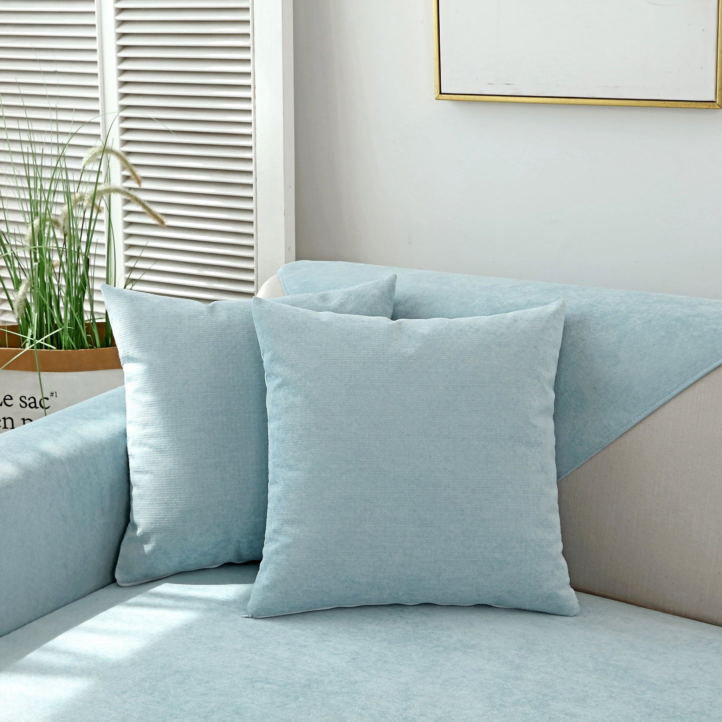 Waterproof Non-Slip Quilted Corduroy Sofa Covers for Pets, Sectional Couch Covers in blue on a couch