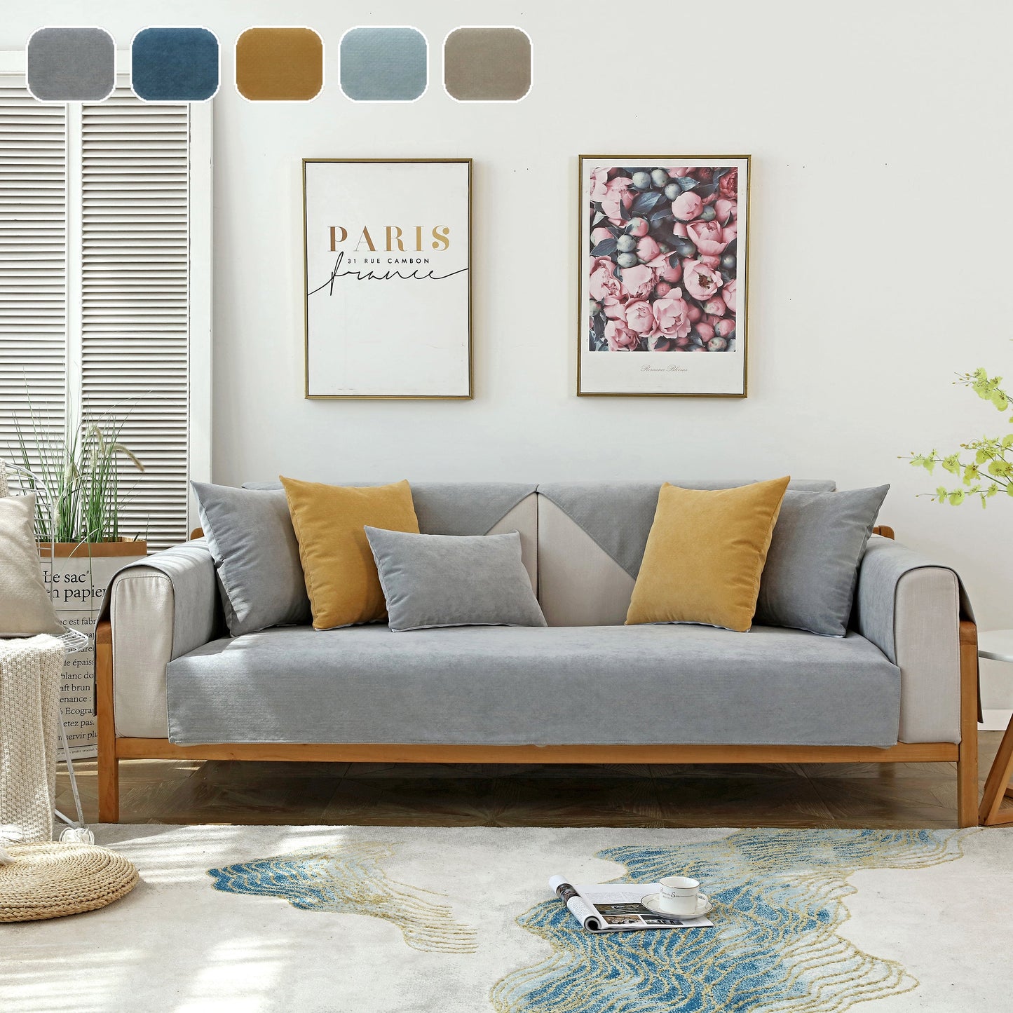 Waterproof Non-Slip Quilted Corduroy Sofa Covers for Pets, Sectional Couch Covers in a stylish living room setting.