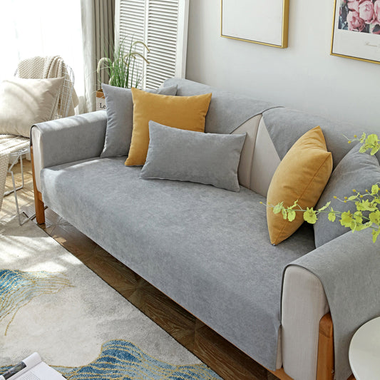 Living room with grey sofa featuring Waterproof Non-Slip Quilted Corduroy Sofa Covers for Pets, Sectional Couch Covers
