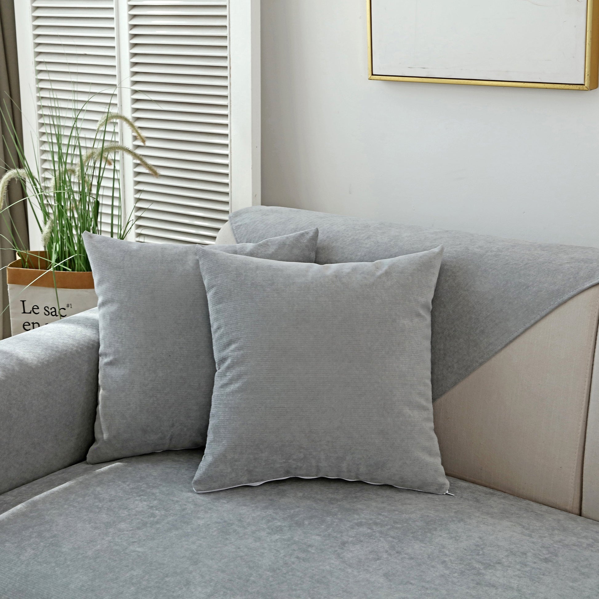 Waterproof Non-Slip Quilted Corduroy Sofa Covers for Pets on sectional couch, gray fabric, enhances living room decor