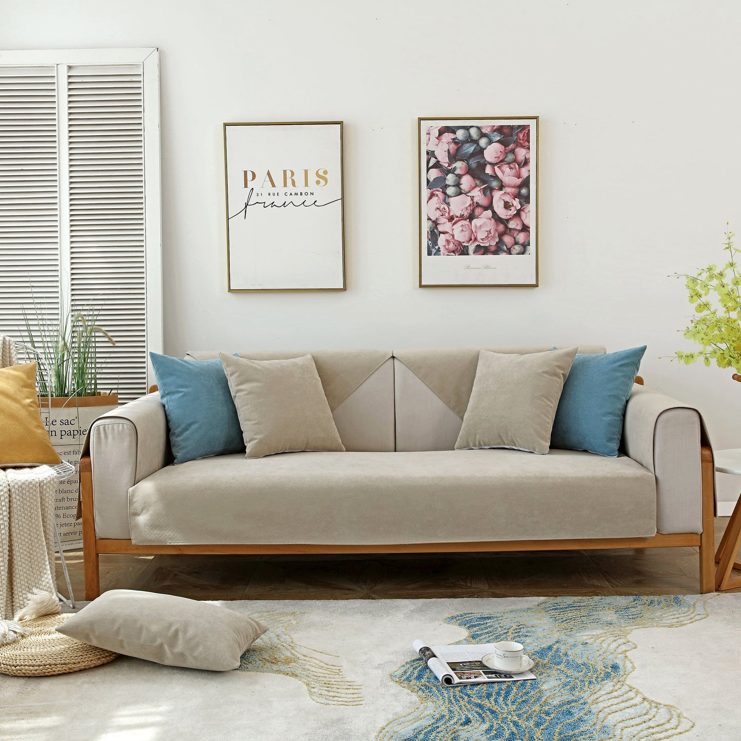 Stylish living room with Waterproof Non-Slip Quilted Corduroy Sofa Covers for Pets, Sectional Couch Covers