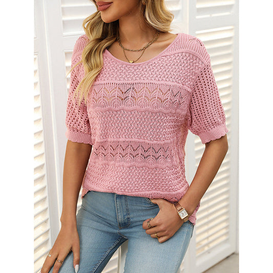 Women’s Short Sleeve Crochet Knit Hollow-Out Top