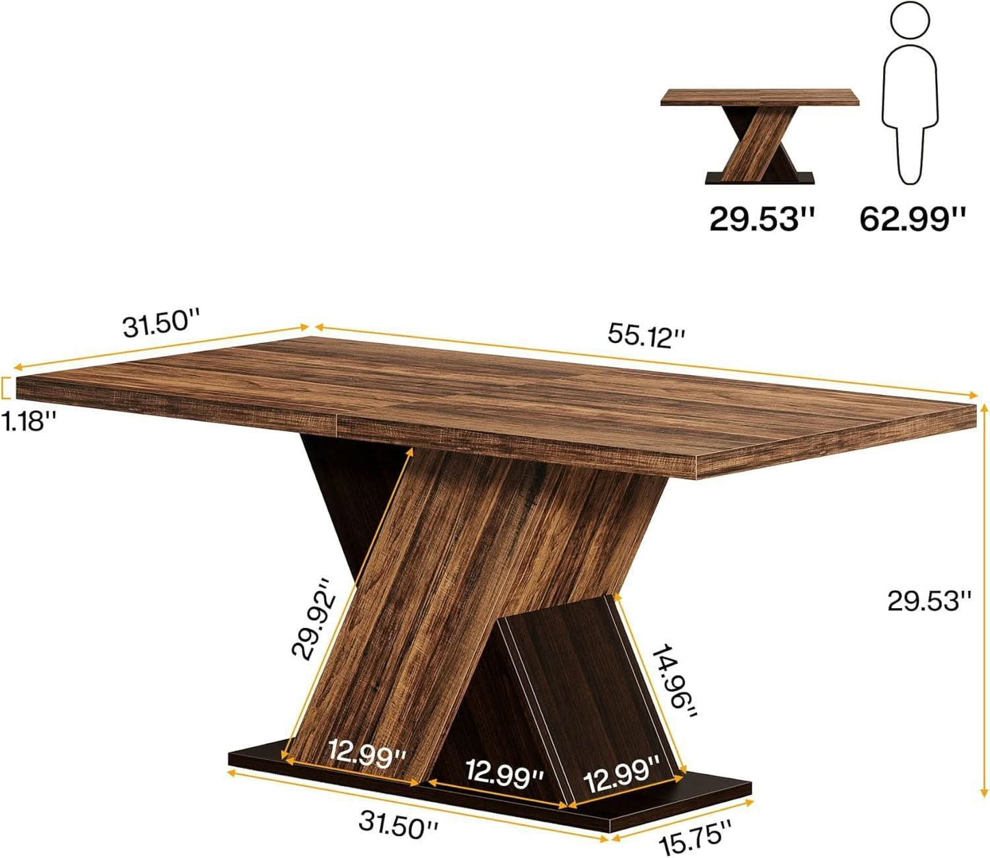 55 Inch Rustic Brown Farmhouse Dining Table For Four
