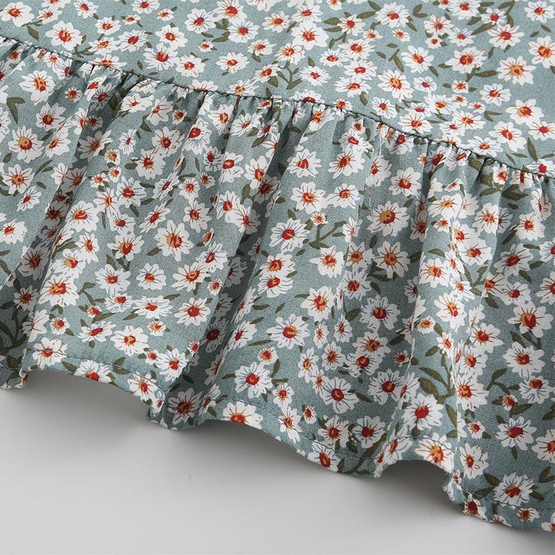 Floral Print Summer Dress Spaghetti Strap Mini Dress Ruffled fabric detail with daisies pattern