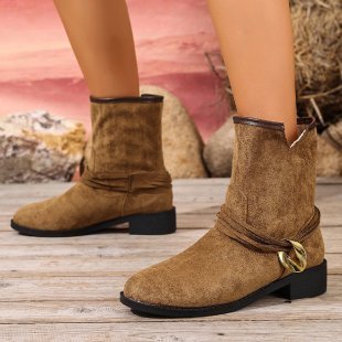 Casual Metal Buckle Slip-On Women’s Martin Boots