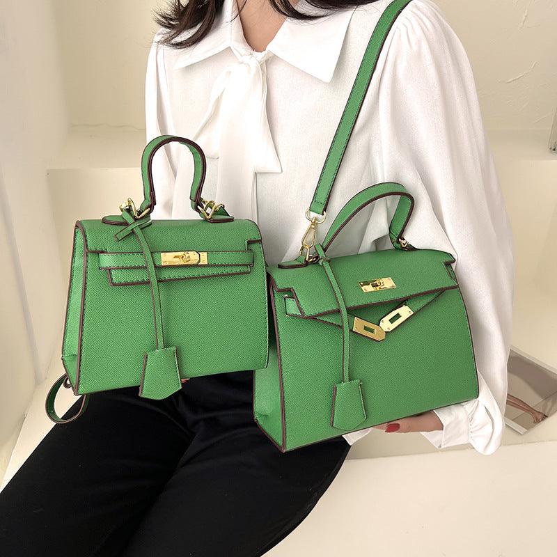Luxury Cowgirl Kelly Purse – Trendy, High-Fashion Leather Handbag with Adjustable Strap in green with buckle lock design