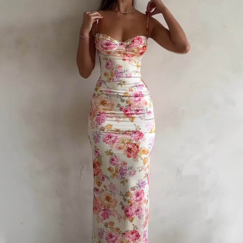 Women’s Floral Bodycon Maxi Dress – Sexy Spaghetti Strap Vacation & Summer Dress with vibrant floral print.