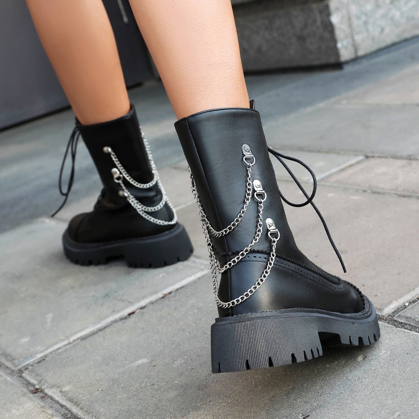 Women’s Chunky Heel Mid-Calf Dr. Style Boots – Large Size Fall & Winter Boot