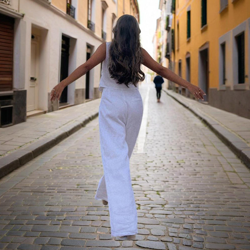 Women’s V‑Neck Button‑Front Vest & High‑Waist Pants Set