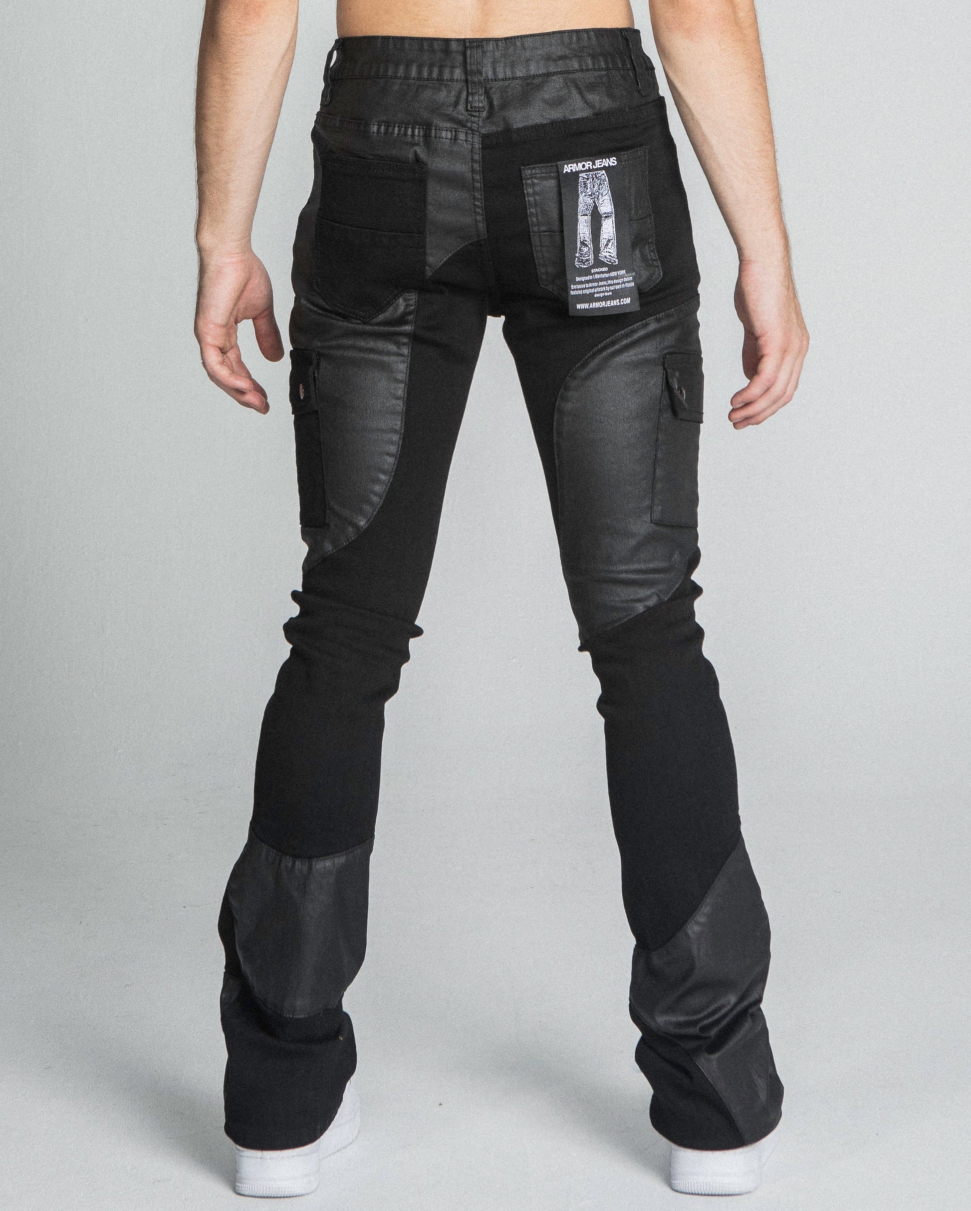 AJ40SK COLOR BLOCK STACKED JEANS, mid rise, stretchy fabric, five-pocket design, belt loops, zipper fly, top button fastening, cotton.