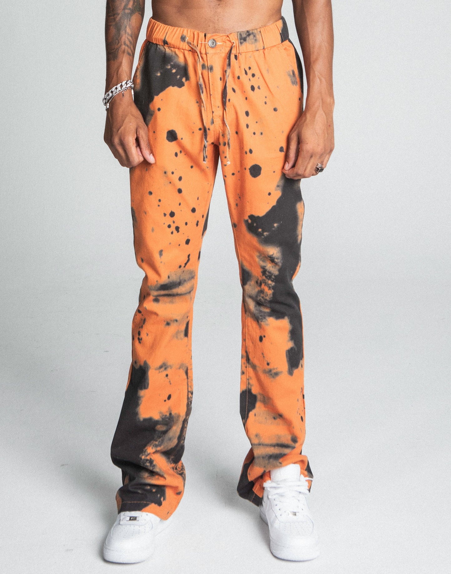 AJ04SK COLOR DYE STACKED JEANS in orange with mid-rise waist and straight-leg style, featuring color dye detail and five-pocket design.