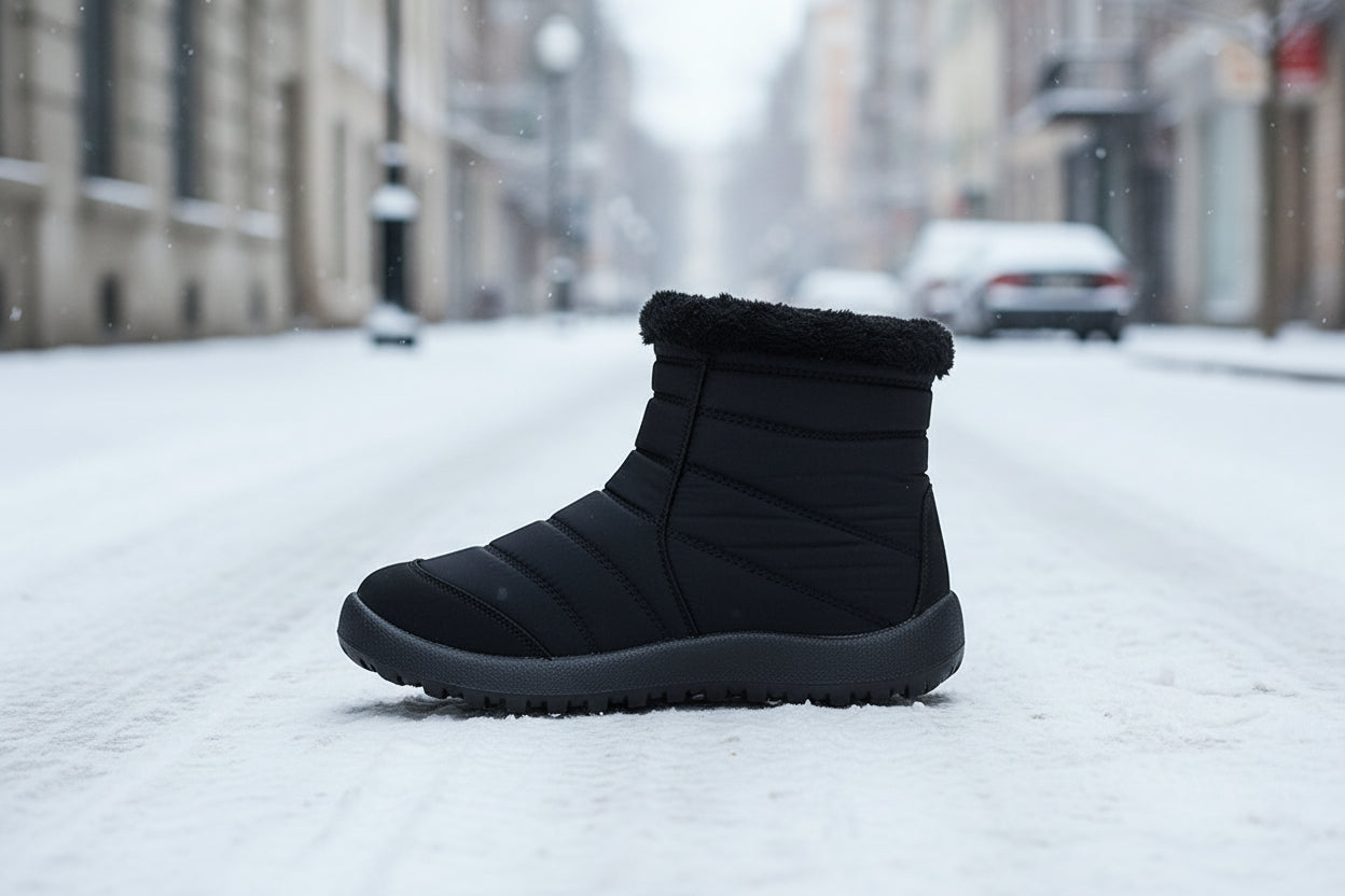 Women’s Thickened Cotton Snow Boots – Waterproof Warm Winter Boots on snow-covered street