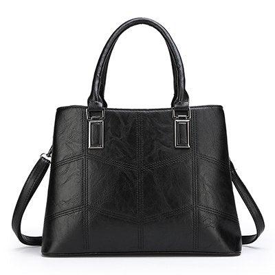 Luxury 3 Piece Leather Tote Set | Genuine Leather Cowgirl Shoulder Bag & Clutch in black with silver detailing