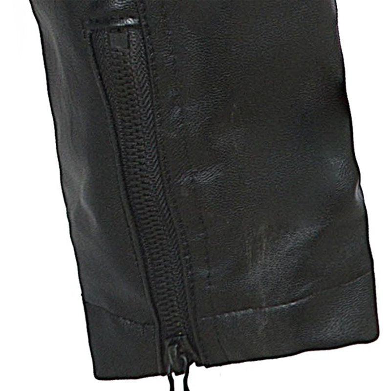 Close-up of Black Leather Motorcycle Jacket sleeve zipper detail, Stylish and Warm for Bikers & Nightlife, showcasing sleek design.