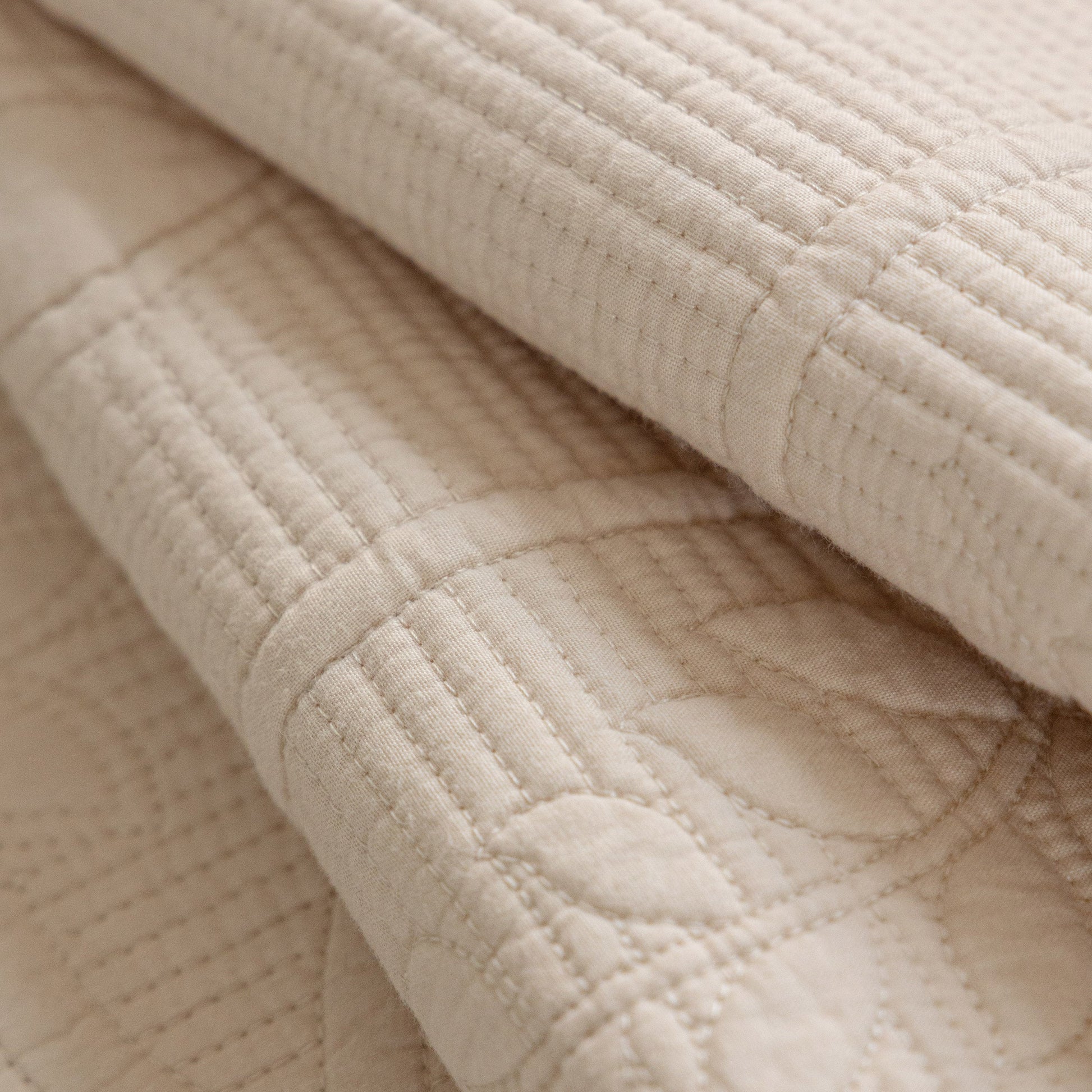 Close-up of a Floral Cotton Quilted Sofa Cover, Non-Slip Couch Protector with Scalloped Edges, showing detailed embroidery.