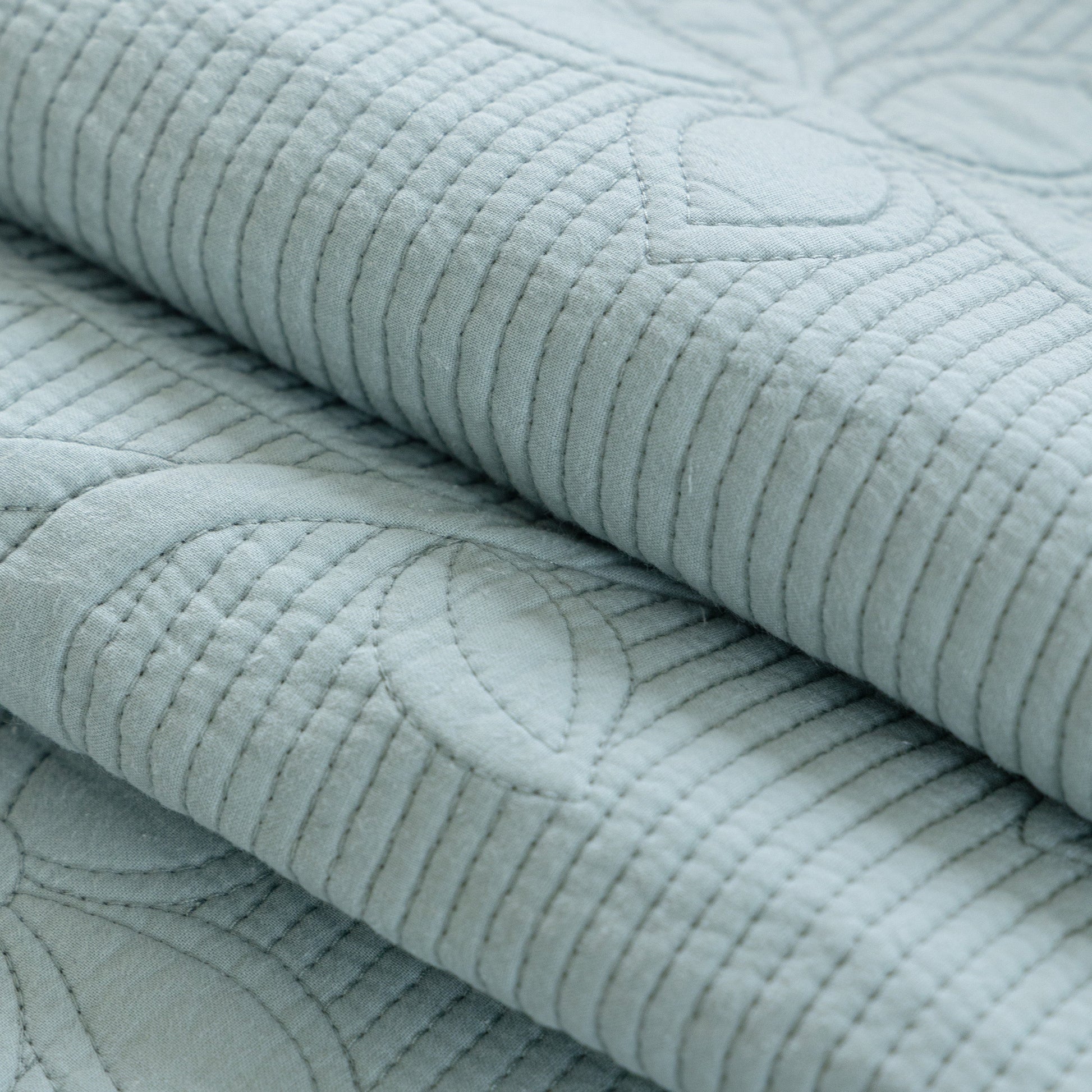 Floral Cotton Quilted Sofa Cover, Non-Slip Couch Protector with Scalloped Edges, featuring intricate quilted embroidery and soft texture.