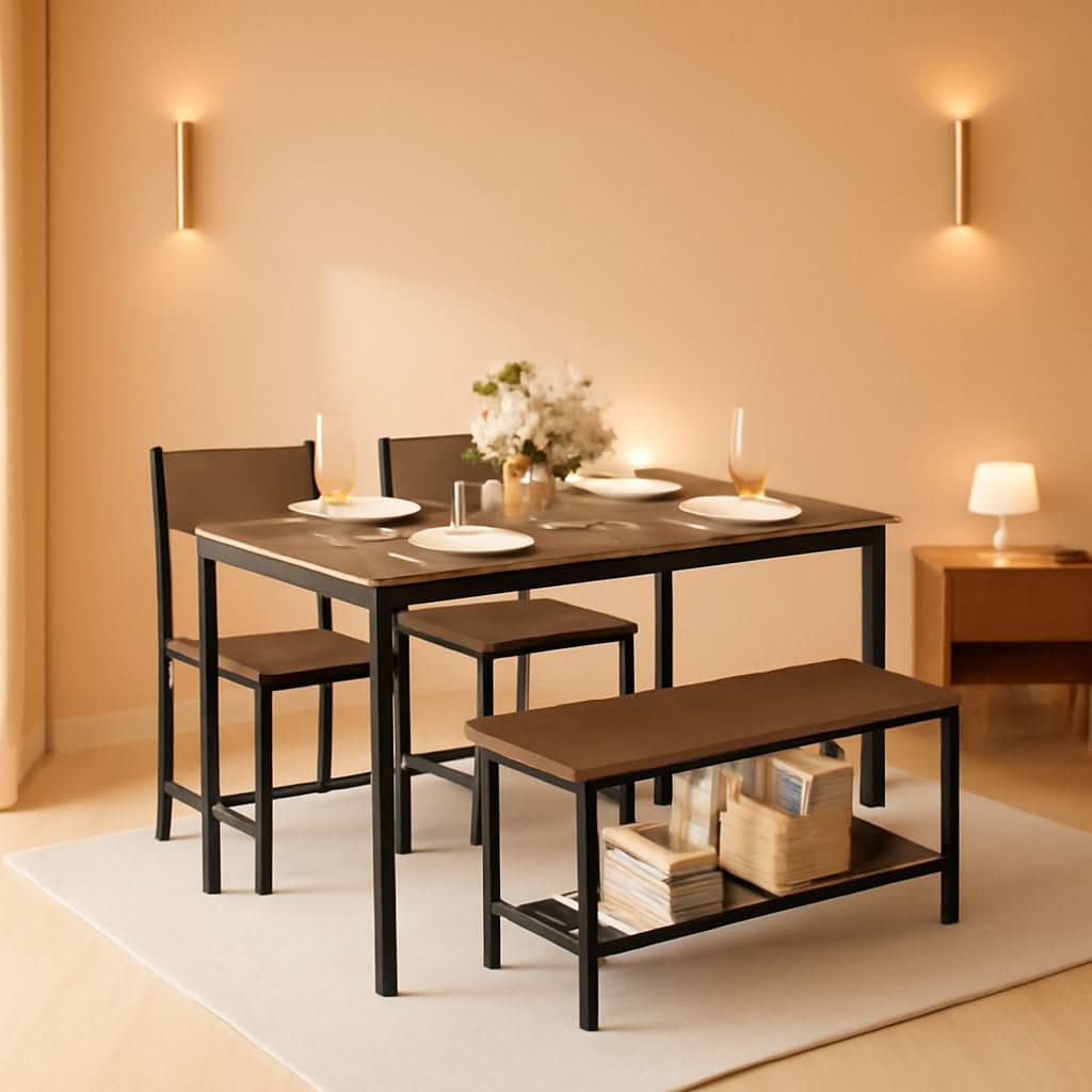 Stainless Steel Space Saving Dining Room Table Set Four