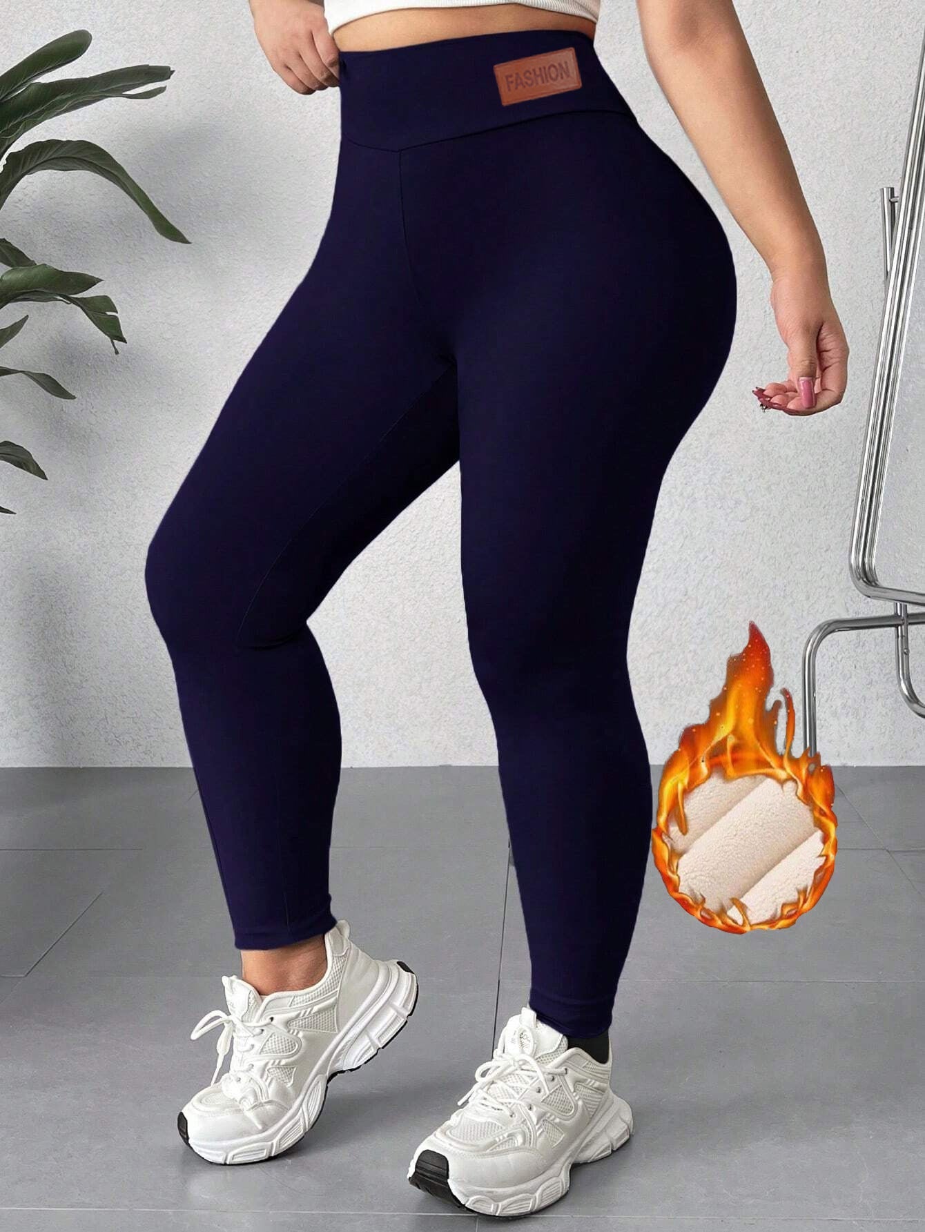 Women’s Plus Size Thermal Yoga Set | 4-Piece Activewear Outfit featuring thermal yoga pants in blue.