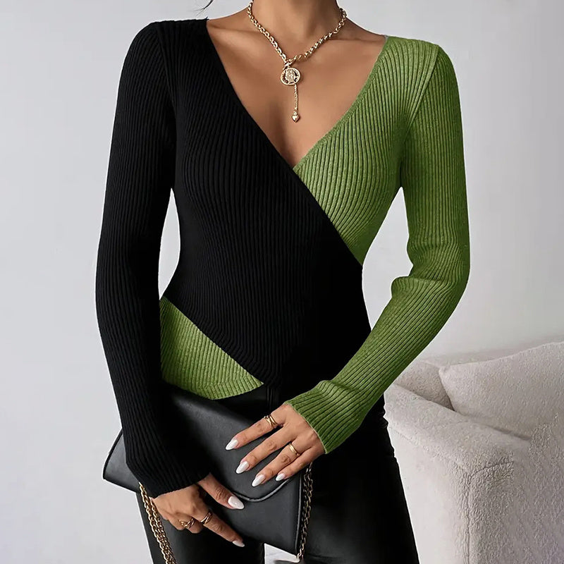 Women's Elegant V-Neck Cross Front Sweater