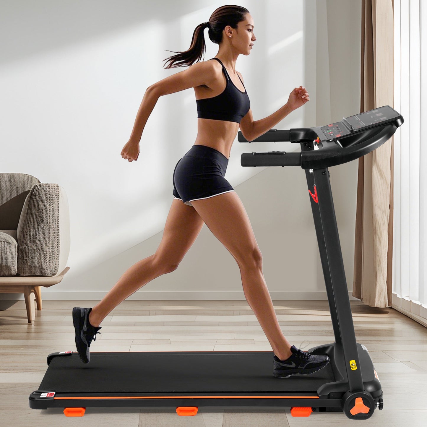 Treadmills for Home, 2.5HP Quiet Folding Treadmill with Heart Rate Sensor, 300lbs Weight Capacity, 7.5MPH, Incline Treadmill With USB Charge Station For Android & Bluetooth Speaker, 6 Shock-Absorbing