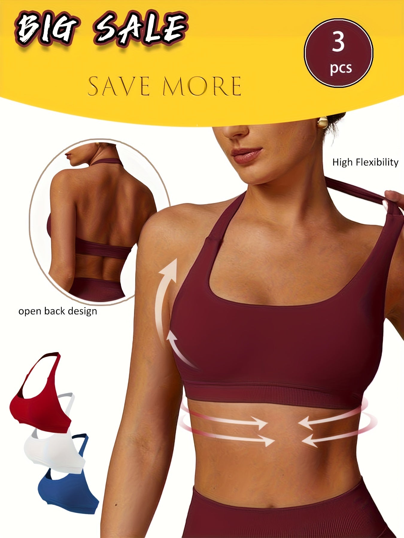 3-Pack Breathable Seamless Yoga Bras for Women