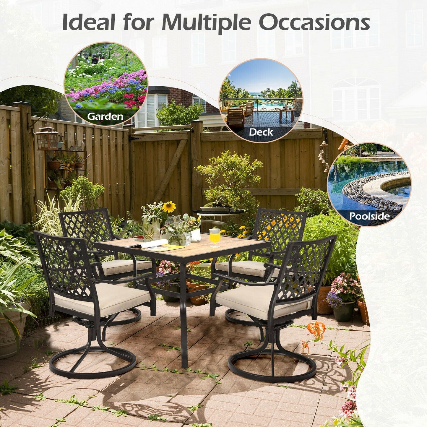 5-Piece Outdoor Patio Dining Set with Soft Cushions ideal for garden, deck, or poolside
