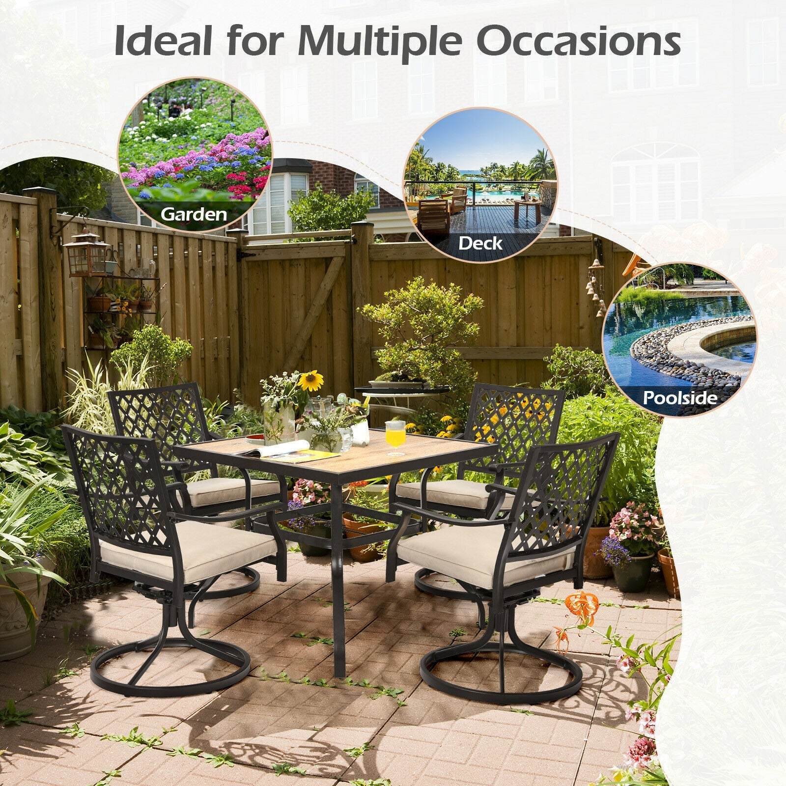 5-Piece Outdoor Patio Dining Set with Soft Cushions ideal for garden, deck, or poolside