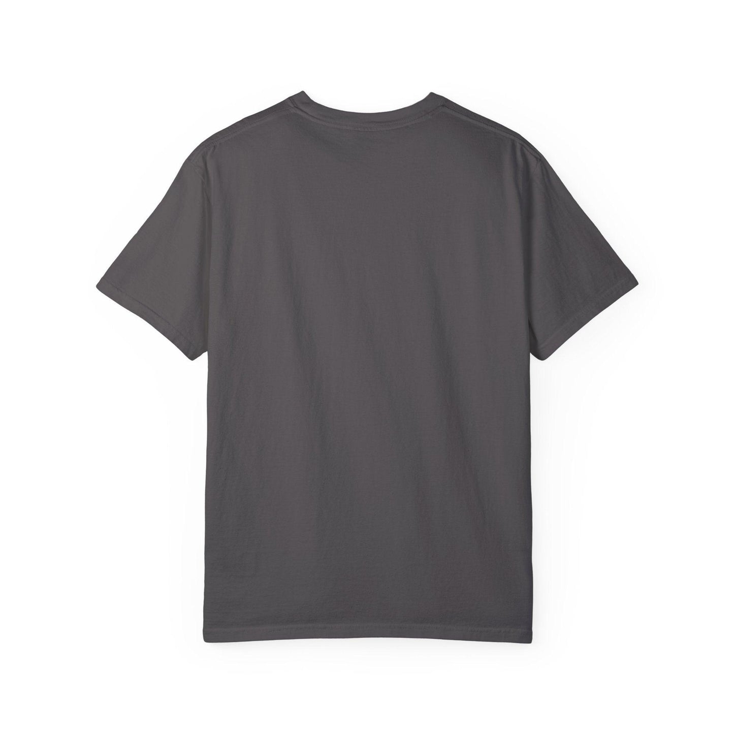 Back view of Everybody at the Bar Gettin Tipsy Unisex Garment-Dyed T-Shirt in charcoal gray.