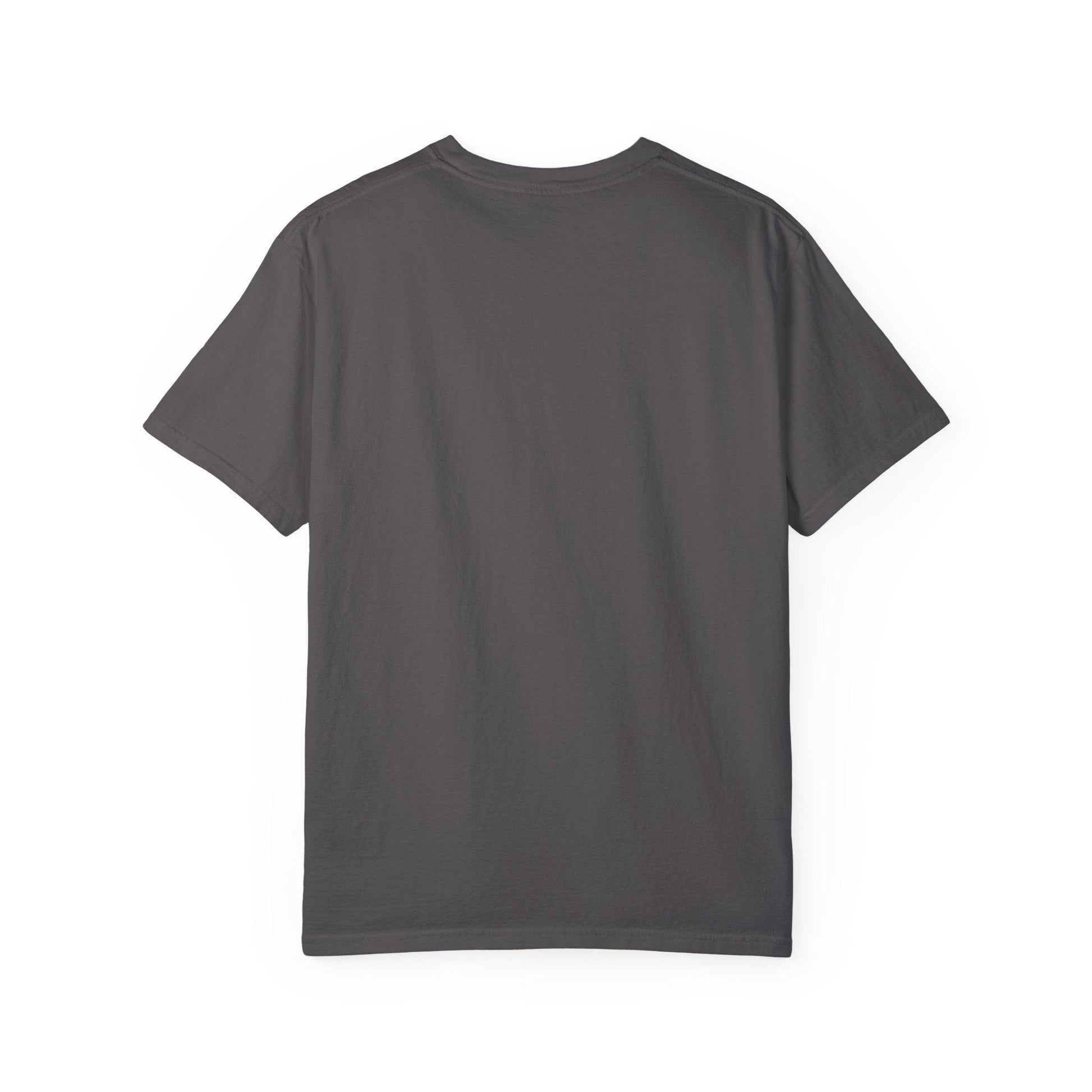 Back view of Everybody at the Bar Gettin Tipsy Unisex Garment-Dyed T-Shirt in charcoal gray.
