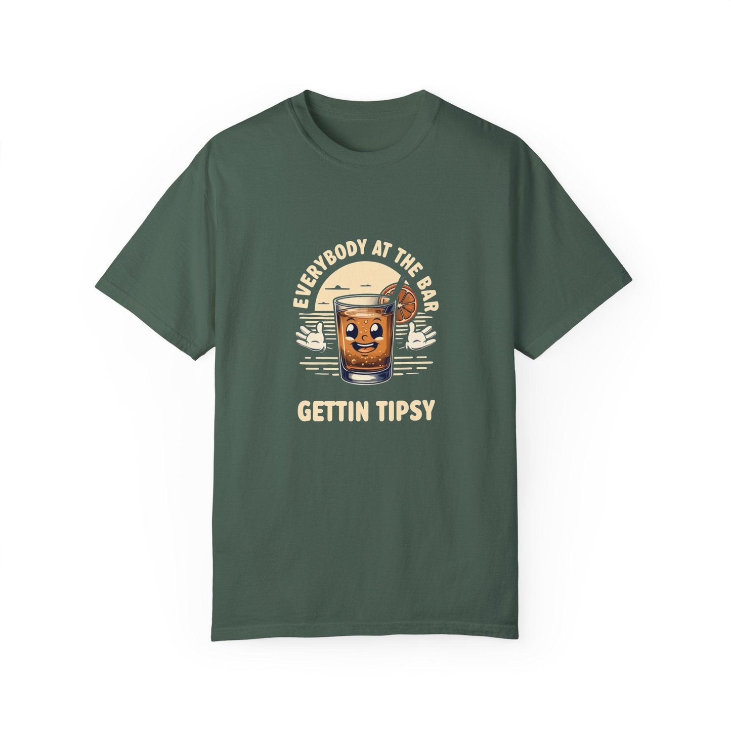 Everybody at the Bar Gettin Tipsy Unisex Garment-Dyed T-Shirt with whiskey glass graphic