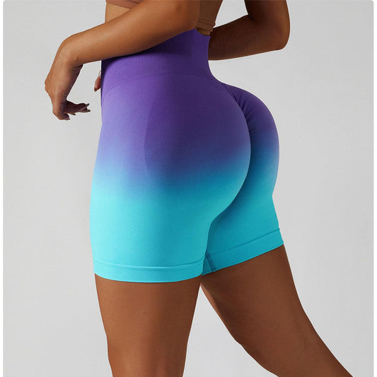 Gradient High-Waisted Yoga Shorts for Cowgirl Fitness | Seamless Activewear for Yoga, Running