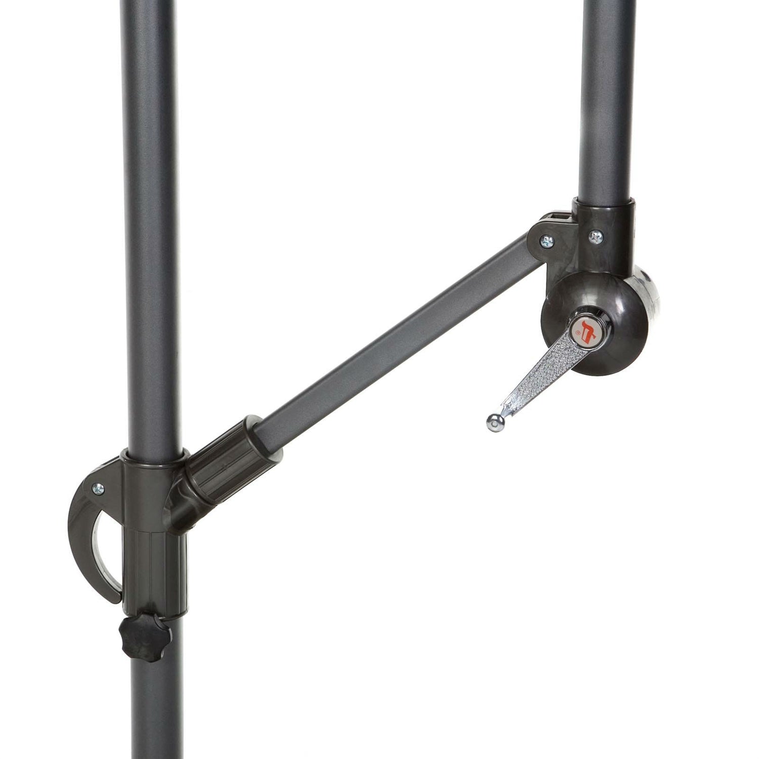 Close-up of the tilt mechanism on the 10 Foot Mocha Offset Patio Canopy Umbrella Rotates 360 Degrees.