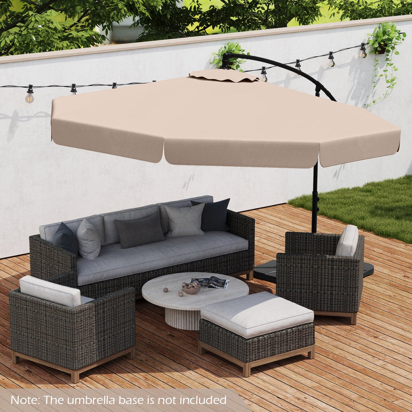 10 Feet Patio Cantilever Umbrella with Cover Tilt Adjustment and Ruffled Edge-Beige over outdoor furniture set