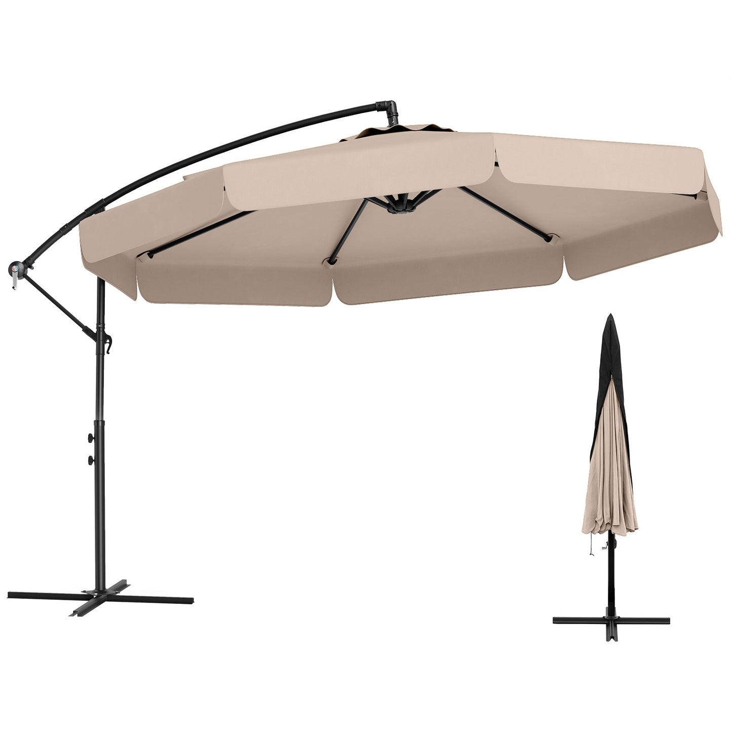 10 Feet Patio Cantilever Umbrella with Cover Tilt Adjustment and Ruffled Edge-Beige, showing beige canopy and cover included