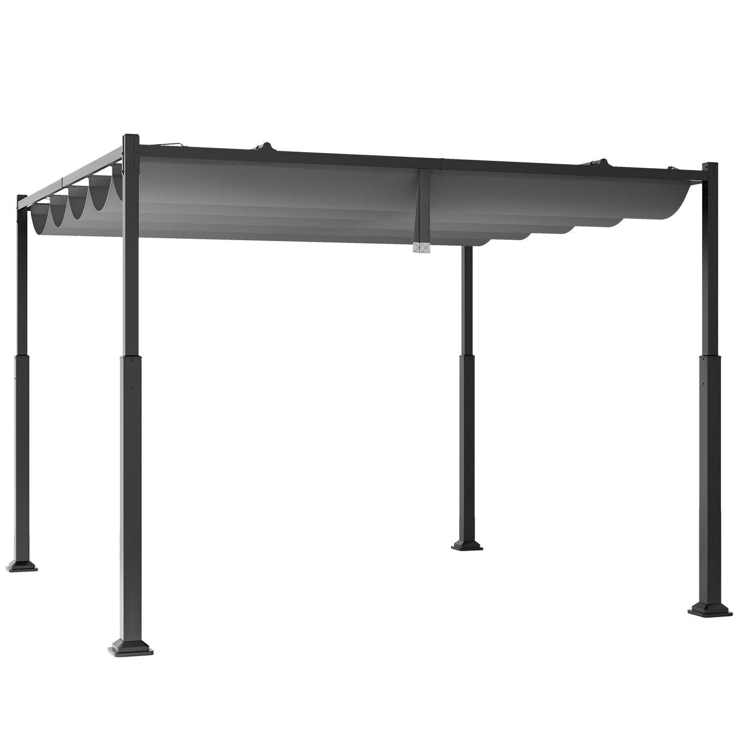 10 x 10 Feet Outdoor Pergola with Retractable Canopy and Metal Columns-Gray in a backyard setting