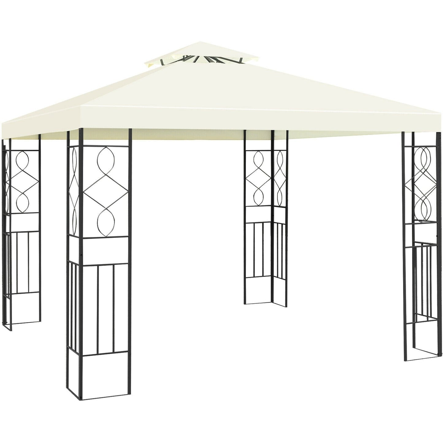 2 Tiers 10 x 10 Feet Patio Gazebo Canopy Tent with steel footings for stability and decorative design, ideal for outdoor gatherings.