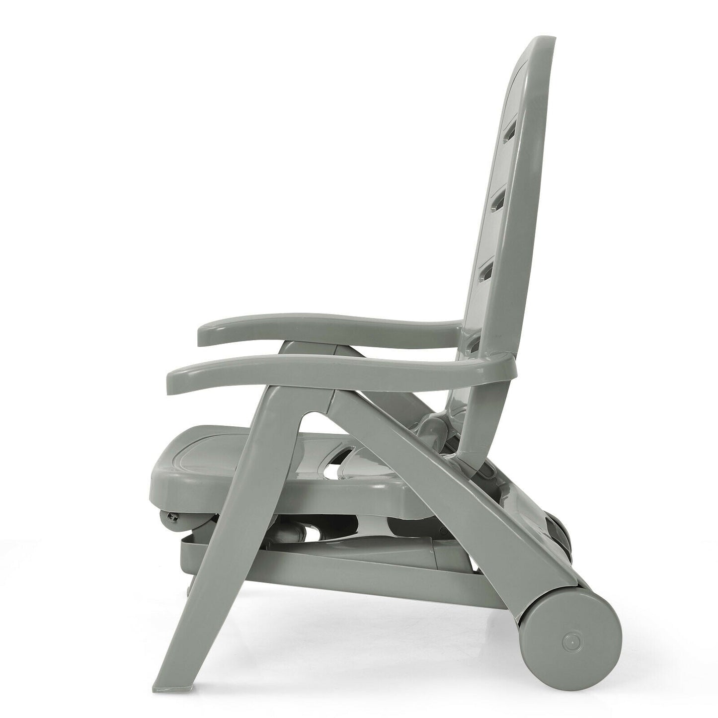 5 Position Adjustable Folding Lounger Chaise Chair-Gray with wheels and armrests shown from a side view.