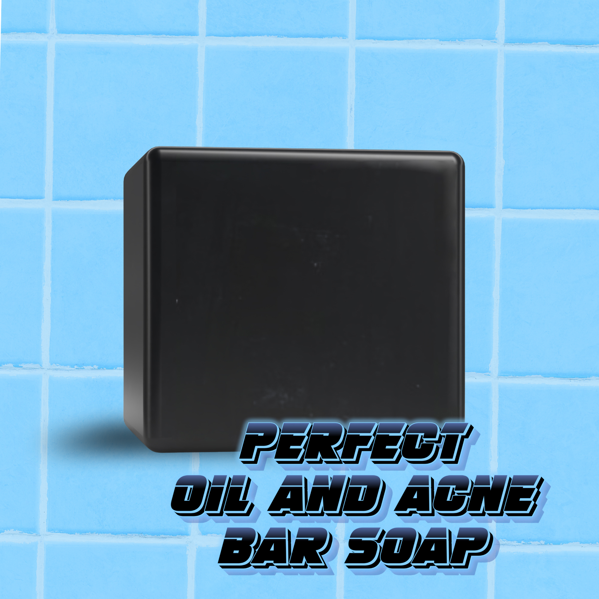 Perfect Acne Bar soap with charcoal on blue tiled backdrop for clear skin