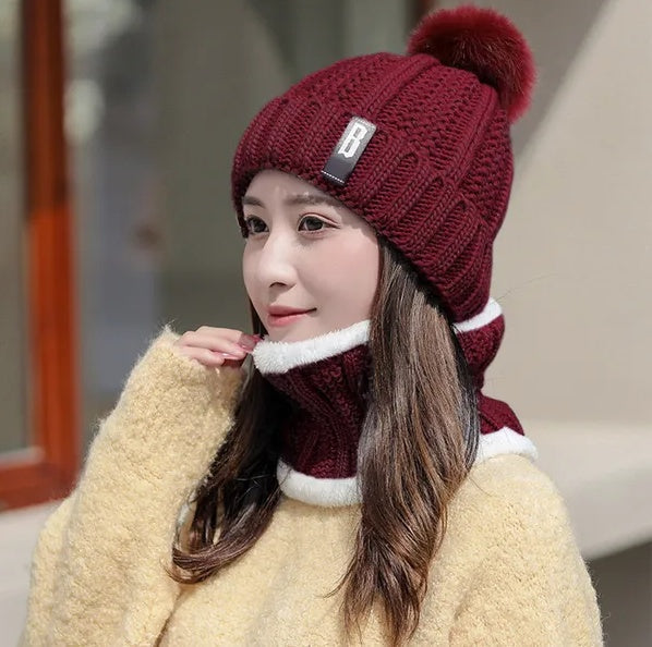 Women’s Winter Beanie Hat & Scarf Set – Warm Knitted Skull Cap Style