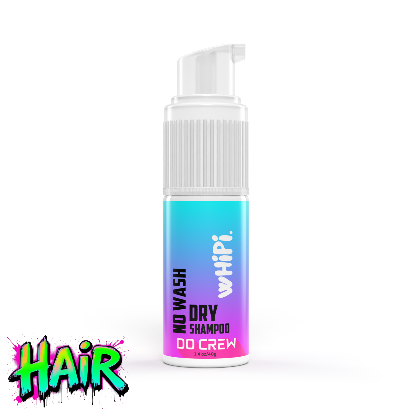 No Wash- Do Crew Dry Shampoo in colorful bottle, revitalizes hair without washing, absorbs oil, adds volume, no aerosol needed.