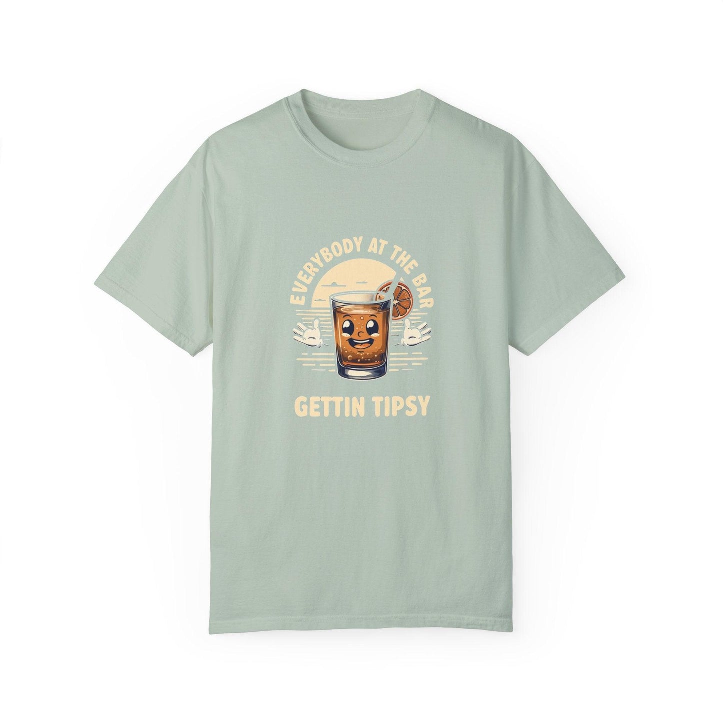 Everybody at the Bar Gettin Tipsy Unisex Garment-Dyed T-Shirt with whiskey glass graphic