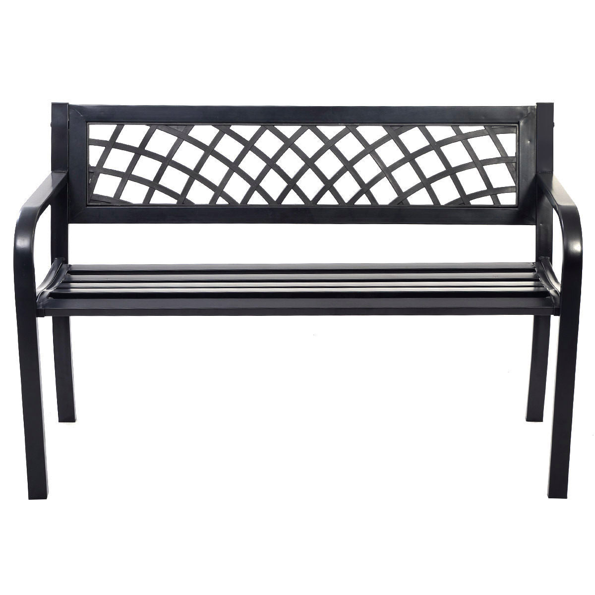 Bench Deck with Steel Frame for outdoor featuring a steel frame and PVC backrest mesh, sturdy and comfortable seating, assembly required.